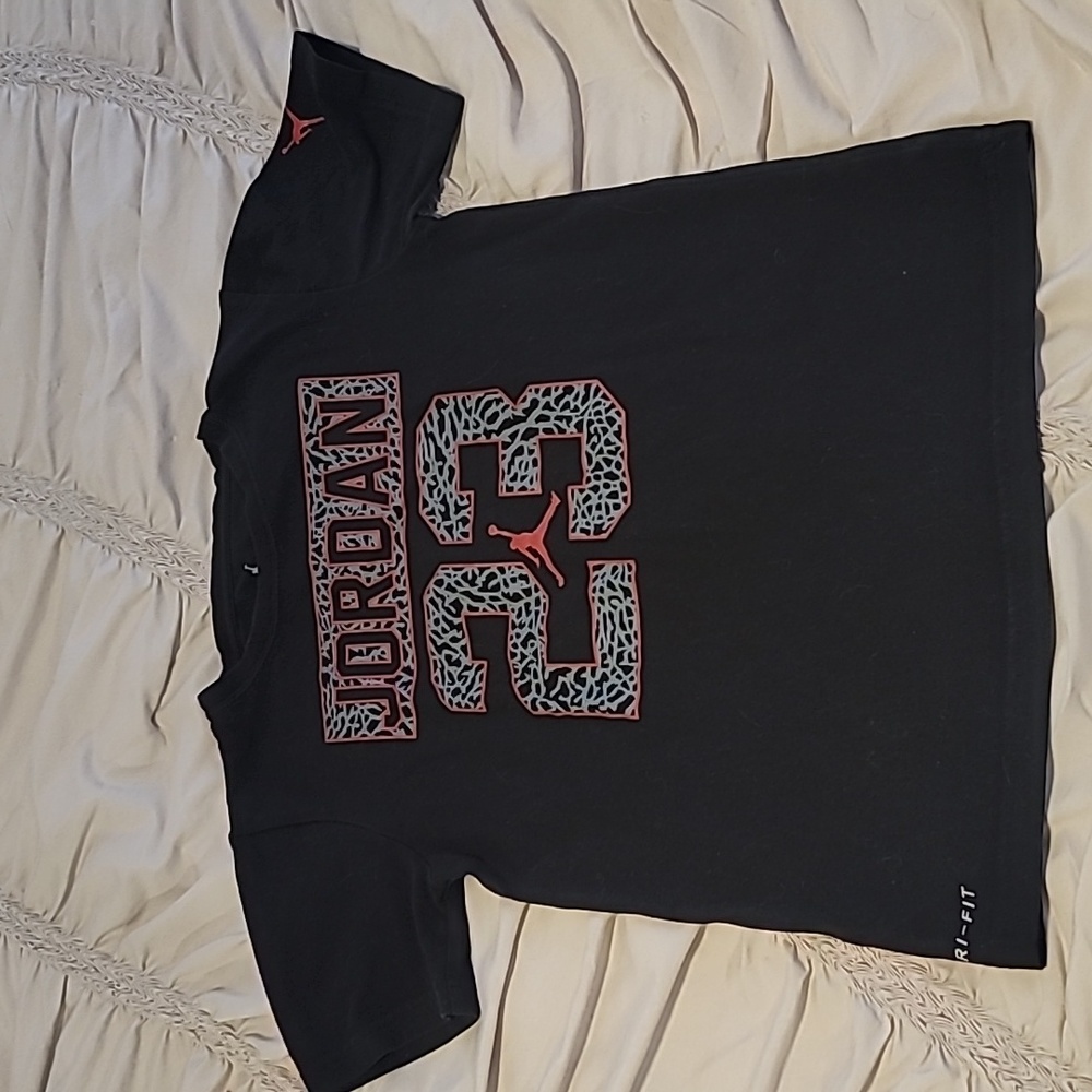 Boys size medium black gray and red Jordan short tee shirt.